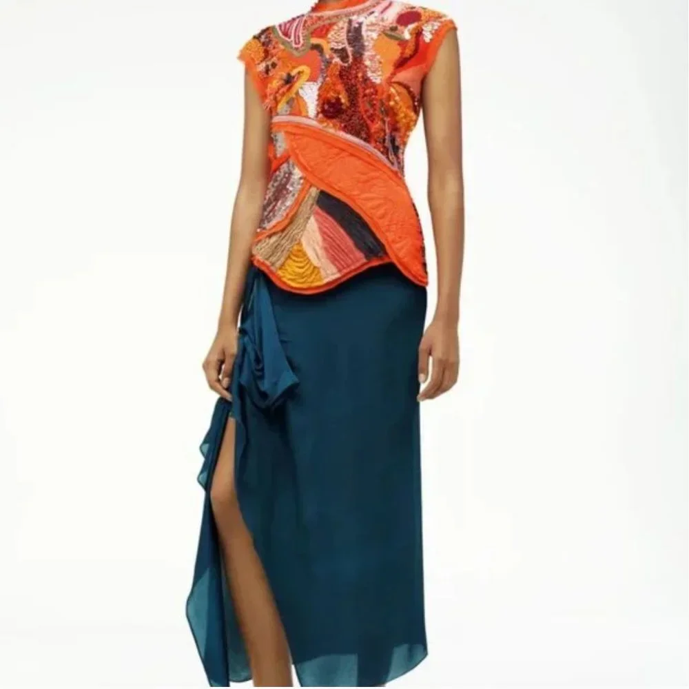 RARE!! NWT ZARA ATELIER BEADED DRESS LIMITED EDITION ORANGE S M GORGEOUS!! - Picture 5 of 13
